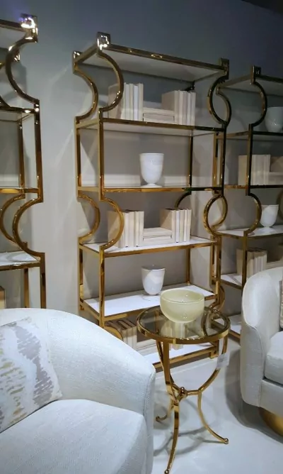 Bernhardt Furniture gold occasional table and etagere