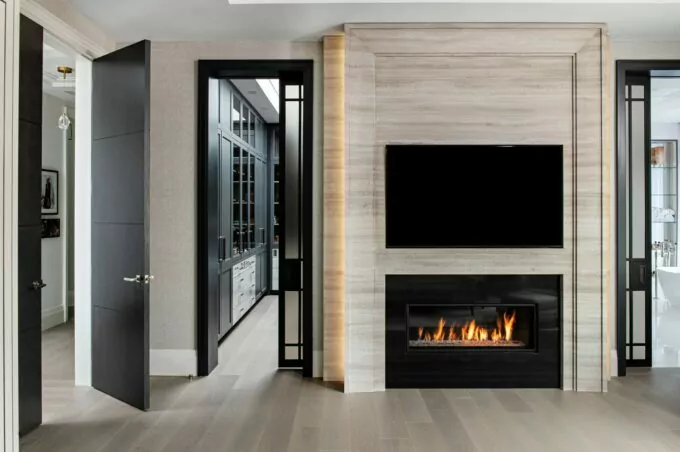 Oakville Dream Home Primary Bedroom Fireplace Design